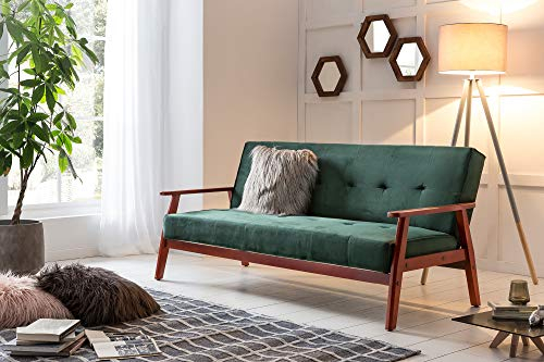 Schlafsofa in Grün | Sofa-Bett | Klappsofa mit Samtbezug | Gestell Holz | Sitz-, Chill- und Liegefunktion | skandinavisches Design