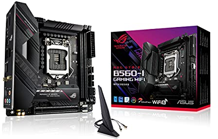 ASUS ROG STRIX B560-I GAMING Wi-Fi Intel B560 LGA 1200 Mini-ITX motherboard, PCIe 4.0, 6+2 teamed power stages, Wi-Fi 6, 2.5 Gb lan, M.2 backplate, Two-Way AI Noise Cancelation, USB 3.2 Gen 2x2