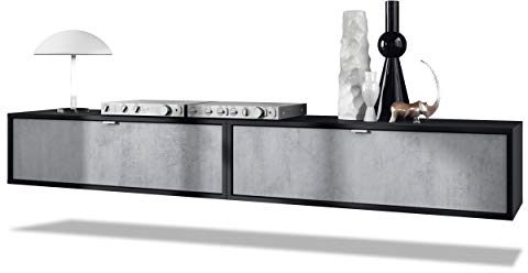 Vladon 2er-Set TV Board Lana 100, Made in Germany, Lowboards je 100 x 29 x 37 cm mit viel Stauraum, Korpus in Schwarz matt, Fronten in Beton Oxid Optik | Große Farbauswahl