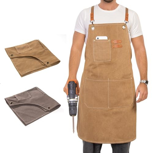 FIAMER Segeltuchschürze verstellbare Schutzkleidung, Werkzeugschürze, dicke flammhemmende Hochleistungsarbeitsschürze, Arbeitsschürze mit Taschen