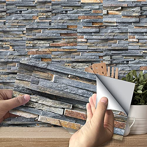 VIVILINEN Peel and Stick Wandfliese, Fliesenaufkleber für Küche und Bad Splashback, Rustikale Steinziegelaufkleber für Wohnkultur 27 Stück/Set (10 x 20 cm)