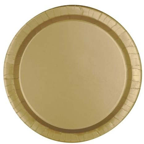 Unique- Platos de Papel Ecológicos-18 cm Dorado-Paquete de 8, Color gold, M (3324EU)