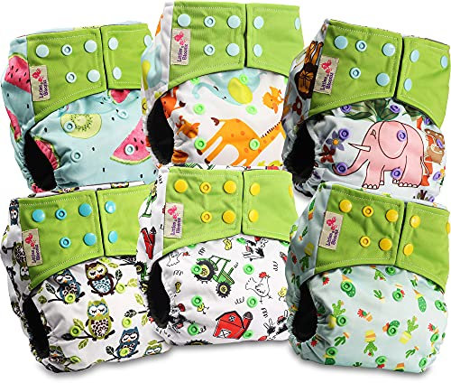 Littles & Bloomz Wiederverwendbare Windeln Baby Pocket Stoffwindel Charcoal Druckknopf 6 Windeln BCP-0601