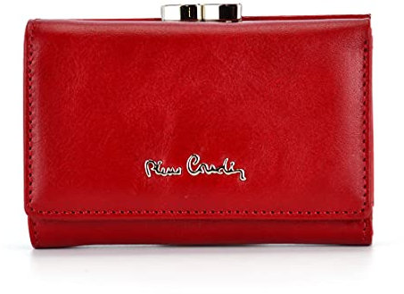 Pierre Cardin 06 Italy 117, Petit Portefeuille Femme, Porte Monnaie Femme, Carré, Poche Monnaie, 2 Compartiments Séparés, 6 Fentes pour Cartes, Fermé avec Clip, Cuir Naturel, Rouge, 8,5x12x3 cm