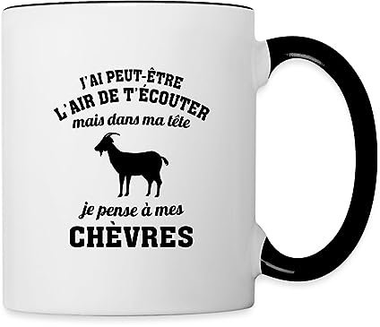 Spreadshirt Je Pense À Mes Chevres Humour Mug Bicolore, taille unique, blanc/noir
