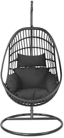 Moritz Hängesessel mit Gestell 120 kg schwarz Sitzkissen + Rückenkissen Hängeschaukel Indoor Outdoor Hängestuhl Schaukel Hängekorb Sessel