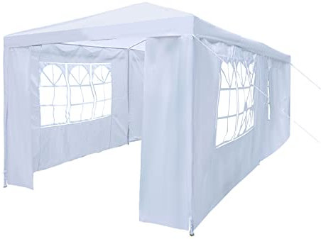 Tonnelle de réception imperméable avec cadre en acier revêtu par poudre - Parfaite pour les fêtes, anniversaires, mariages, pique-niques, abris auto - 3 x 6 m (blanc)