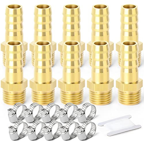 ERGAOBOY 10 Pezzi 10mm OD Barb a 1/4 Connettori BSP Maschio, Raccordi a Compressione con portagomma in Ottone