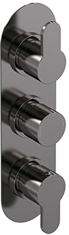 nuie ARV7TR02 Arvan Modern Bathroom Round Concealed Triple Thermostatic Shower Valve - Two Outlets, 215mm, Brushed Pewter