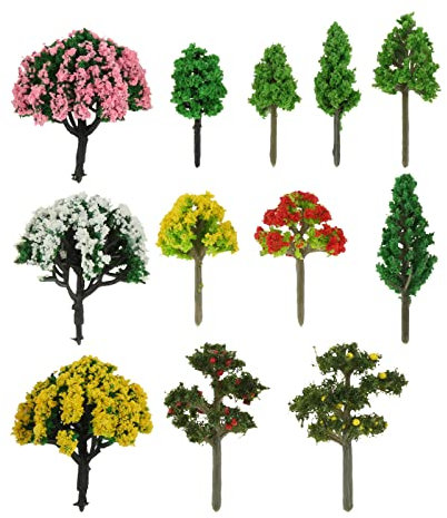 Yetaha 60 Pcs Miniature Trees Mixed Model Trees, Mixed Colors Flower Model Trees, Mini Artificial Flower Tree for Architecture Model Railway Train Scenery Moss Bonsai Micro Landscape Dollhouse Decor
