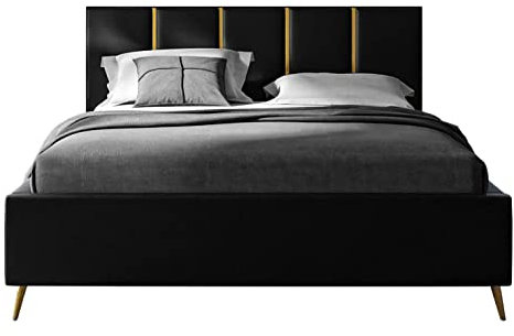 lukmebel Polsterbett Tiffany gepolstertes Doppelbett Metallrahmen Möbelbrett Gesteppte Kopfstütze sehr stilvoll Stoff & Möbelbrett 140x200cm Madryt 9100 in Schwarz 105cm Kopfteilbreite