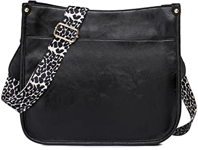 NICOLE & DORIS Frauen Umhängetasche Damen Handtasche Schultertasche Leder PU Satchel Tasche Multi-Pocket Crossbody Bag Damen Messenger Bag Shopper Tragetasche Schwarz