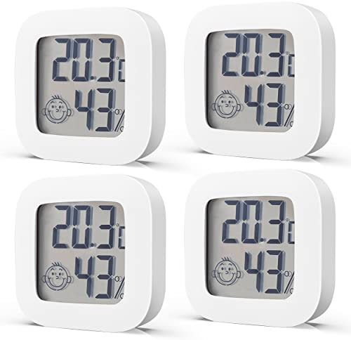 nuyikaso 4 pièces Thermomètre Hygromètre Interieur Mini LCD Digital Mural pour Maison Bureau Chambre de Bébé Vestiaire Blanc