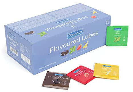 Pasante Flavoured Lubes 5ml Sachets x 144 Pack | Personal Lubricant, Water Based | Four Flavours Strawberry, Mint, Cookies and Cream