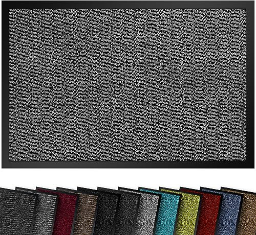 comflor Hochwertige Fußmatte Hellgrau-Schwarz 90x150 groß für Innen & Außen - Schmutzfangmatte rutschfest, waschbar & wetterfest - Fussmatte für Eingangsbereich & Aussenbereich - Läufer Flur dünn