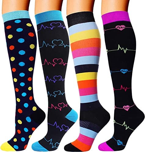 DRESHOW 4 Paar Kompressionsstrümpfe für Damen Herre Stützstrümpfe Kompressionssocken für Flug, Sport, Laufen, Radsport, Krankenschwester