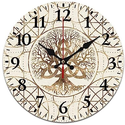 VZXATYOP Mythologie Nordique Viking Horloge Murale Home Décor Vintage Rustique, Silencieuse et sans Tic Tac, Arbre de Vie Grande Horloge à Piles Facile à Lire (Color : A1, Size : 50cm/19.69in)