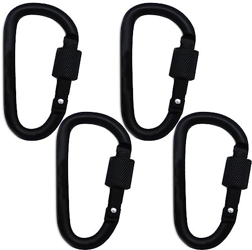 4 Stück Screw Carabiner,Mini Schlüsselanhänger Karabiner Klettern Kletterausrüstung mit Schraubverschluss Mehrfunktionale Karabinerhaken für Locking Hundele,Camping, Angeln, Wandern Reisen-Schwarz