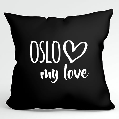 huuraa Kissen Oslo My Love Geschenk Kopfkissen Black 40x40cm mit Füllung Baumwolle Oslo Deko