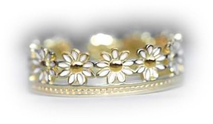 Gänseblümchen Ring. Vergoldetes Sterlingsilber und weisse Emaille