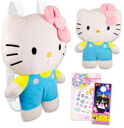 Hello Kitty Plush Backpack for Girls - Hello Kitty Gift Bundle with Hello Kitty Plushie with Adjustable Straps Plus Tattoos, More | Hello Kitty Backpack Set