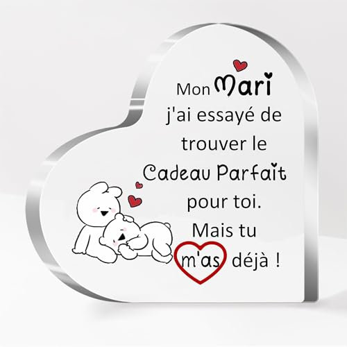 Acrylique Coeur Plaque Ornements Femme Homme Saint-Valentin Couples Cadeaux Bureau Signe Ma Mari Petite Amie Copain Fiançailles âme Soeur Mariage Anniversaire Drôle Décoration de la Maison (Ma Mari)