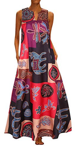 Damen Maxikleid Schmetterling Blumen Drucken V-Ausschnitt Böhmischer Plus Size Sommerlanges Kleid mit Taschen Strandkleider Casual Loose Kleider Damen Sommer Abendkleider Elegant Lang Kleid
