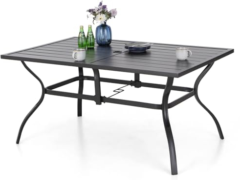 MFSTUDIO 152 x 92 x 73 cm Gartentisch, Balkontisch Wetterfest, 4 cm Sonnenschirmloch für Deck, Hinterhof, Rasen, Garten (Schwarz)