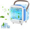 Portable Air Cooler, 4 IN 1 Mini Air Conditioner, Compact Evaporative Cooler Air Humidifier with LED Light, Mini Ac Desktop Cooling Fan for Office Makeup Table Bedroom