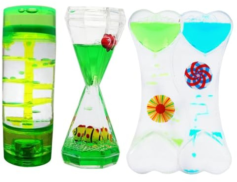Sablier Deau Minuterie de Gouttes, Minuterie Liquide Jouets Sensoriels, Lampe à Lave Colorés, Motion Bubbler Fidget Jouet de Bureau Relaxants pour Enfants Adolescents Adultes (F-3pcs)