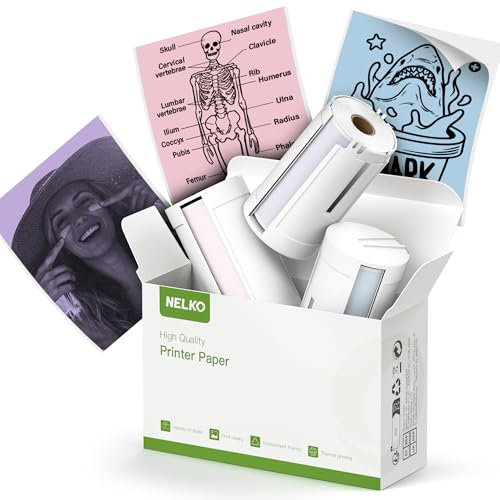 Nelko Genuine Self-Adhesive Thermal Printer Stickers, Compatible with PM230 Mini Sticker Printer, Black on White, 54mmx3.5m Mini Sticker Printer Paper for Journal, Study, Photos, 3 Rolls, Dreifarbig