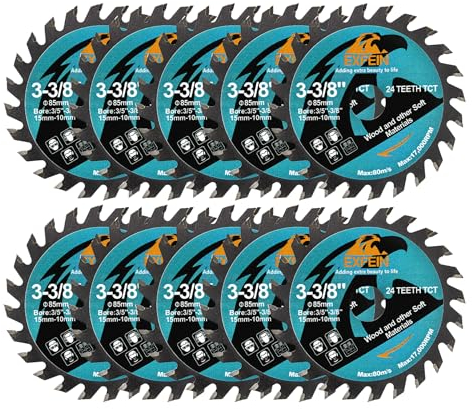 EXFEIN Wood Cutting Disc 85mm 10pcs - 24T TCT Carbide Tipped Teeth Compact Circular Cutting Disc with 10mm Arbor, General Purpose for Cuttting in Wood Plastic and Composite Materials