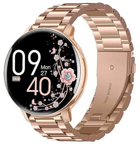 Blueshaweu Métal Compatible avec NAIXUES S53 Montre,Bracelet en Acier Inoxydable Compatible avec Bracelet ‎HASAKEI/NAIXUES S53 1,39 Pouces Smart Watch (Or Rose)