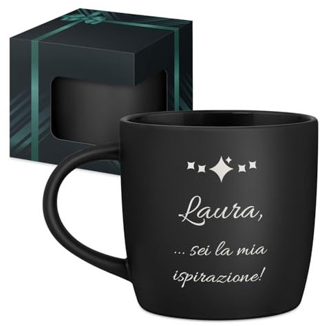 Maverton Tazza da caffè latte o tè in ceramica - 400 ml - Incisione personalizzata - Bicchiere con manico per bevande per Lei - Tazze da colazione per compleanno donna - Interno nero - ispirazione