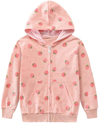 CM-Kid Zip Up Hoodie Mädchen Kapuzenpullover Reißverschluss Sweatshirts Hoody Baumwolle Kinder Erdbeere Langarm Kapuzenjacke Warm 1-7 Jahre 92-122