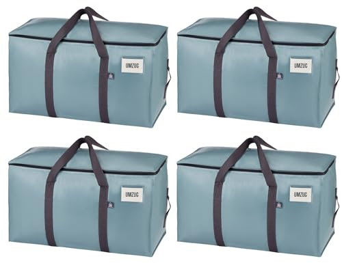 VENO 4 Pack Extra Large Moving Bags with Zippers & Carrying Handles, Heavy-Duty Storage Tote Moving Boxes for Space Saving (Light Blue-4 Pack)