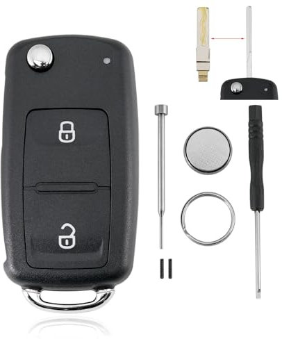 2 Tasten Autoschlüssel Gehäuse für VW Transporter Amarok Polo Golf mit Batterie CR2032 und Pin-Entfernungswerkzeug Schraubendreher Schlüsselring