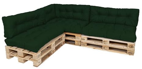 TexDeko® Garden Palettenkissen 120x80x18cm wasserabweisend UV - beständig In- & Outdoor Premium Sitzkissen gesteppt Palettenauflage für Europaletten (7-TLG Set, Dunkelgrün)