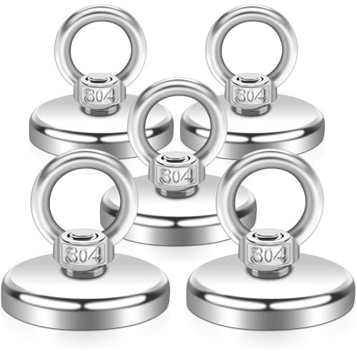 Magnete Stark Groß Magnetfischen 70kg,42MM Super Starker Magnet Angelmagnet mit Loch,5 Stück Magnete Stark Magnet Fischen Neodym Magnet Magnet Extra Stark für Haus Werkstatt Teichbergung Wasser
