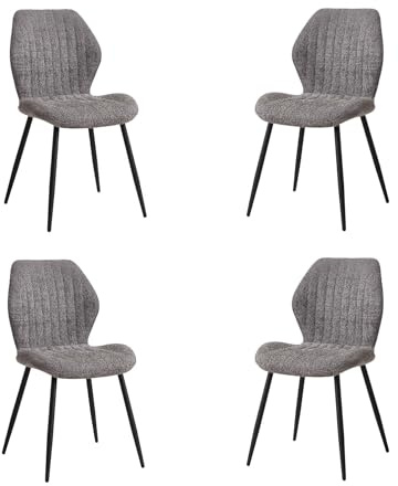 DEYARNA HOME 4er Set Moderne Esszimmerstühle, Gepolsterte Küchenstühle, Leinen Esszimmerstuhl mit Schwarzen Metallbeinen für Esszimmer, Küche, Wohnzimmer (Grau, Streifen Textur)