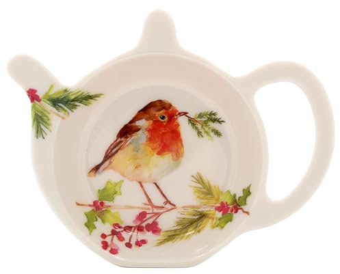 Winter Robin Design Melamine Tea Bag Coaster Tidy