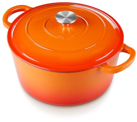 E-far 6 Quart Dutch Oven, Enameled Cast Iron Dutch Oven Pot with Lid, Nonstick Round Cookware for Braising/Stews/Roasting/Bread Baking/Cooking, Heavy Duty, Induction & Oven Safe - Orange