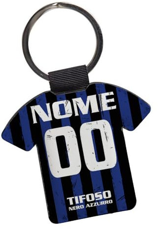 Portachiavi Personalizzato Tifoso Calcio Serie A Tifoso Milanista Interista Napoletano Personalizzata con nome e numero Misura 7 CM in Ecopelle FRONTE E RETRO Sublimatica (Tifoso Interista)