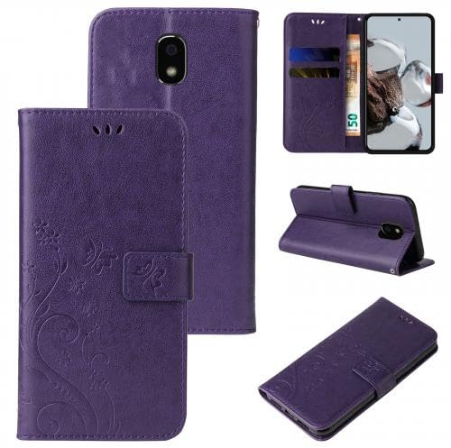 LBH Handy Hülle für Samsung Galaxy J5 (2017) Case Handytasche Schmetterling Blumen Flower Standfunktion Schutzhülle Magnet Rundum Schutz 360 Grad Flipcase Cover Violett