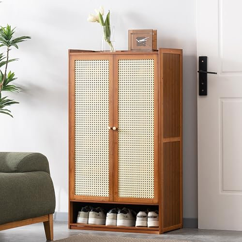 Pounjsd Scarpiera Salvaspazio, Armadio Portascarpe In Legno, Mobiletto Scarpiera Ingresso 2 Ante, Armadio Scarpe Con Ripiani, Per Ingresso Soggiorno, Camera Da Letto (60×32×107cm)