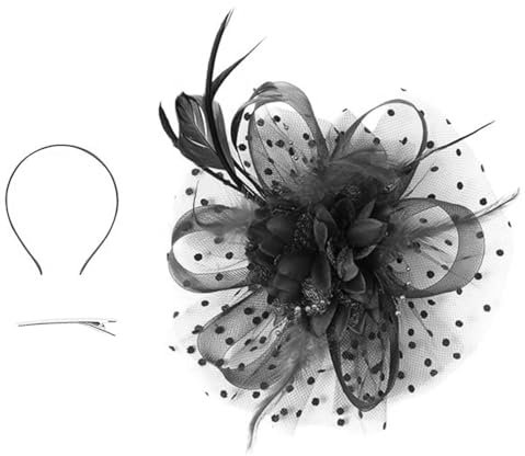 Yphzmtz Fascinator Hut Damen Mesh Blume Feder Hut mit Stirnband und Clip Elegant Damen Hut Tea Party Kopfbedeckung Schwarz