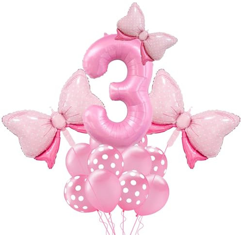 Luftballons Rosa 3 Geburtstag Set,Schleife Ballons,Luftballon 3 Geburtstag,Rosa Schleife Folienballon,Großartig für Geburtstagsfeiern und Mädchen-Mottopartys