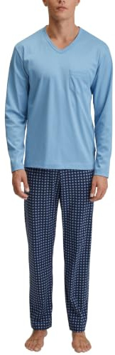 CALIDA Relax Streamline Pyjama | langer Schlafanzug aus 100% Baumwolle, Hose mit stoffbezogenem Gummibund