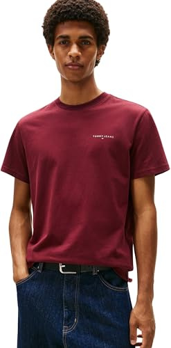 Tommy Jeans Herren T-Shirt Kurzarm Linear Chest Tee Slim Fit, Rot (Red Wine), XL