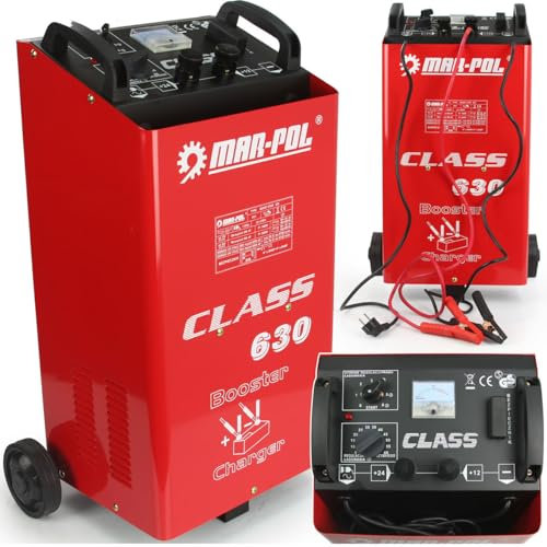 Caricabatterie con Funzione di Carica Rapida e Avviamento | Tensione di carica 12V 24V | per Batterie con Capacità di 60-800 Ah | con Ruote